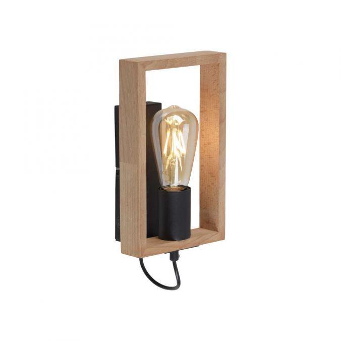 Levně FRANKY LED nástěnné svítidlo, černá, dřevěný rám, kolébkový spínač, kov, 1 ramenné - LEUCHTEN DIREKT / JUST LIGHT