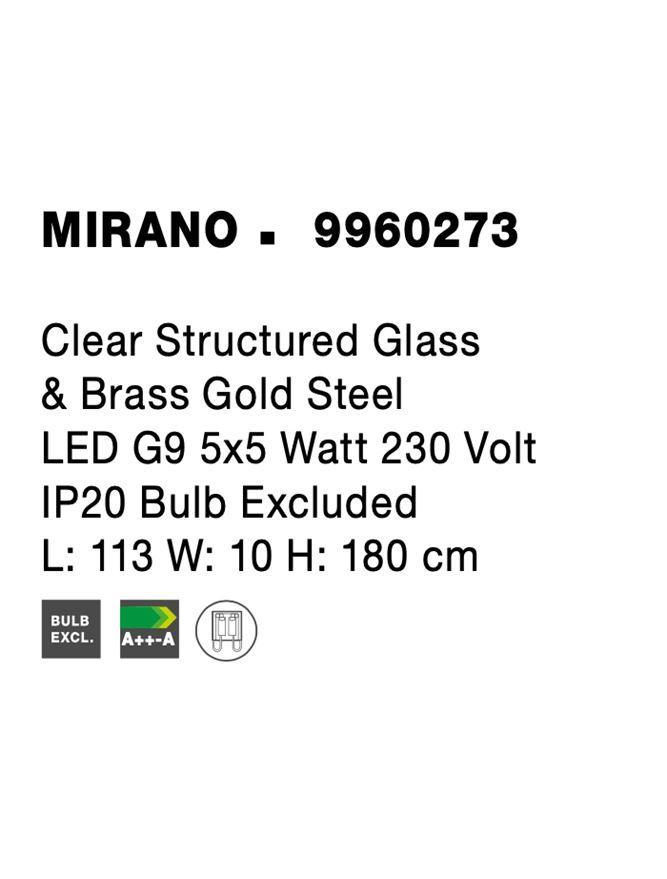 Závěsné svítidlo MIRANO čiré strukturované sklo a mosaz zlatá G9 5x5W 230V IP20 bez žárovky - NOVA LUCE