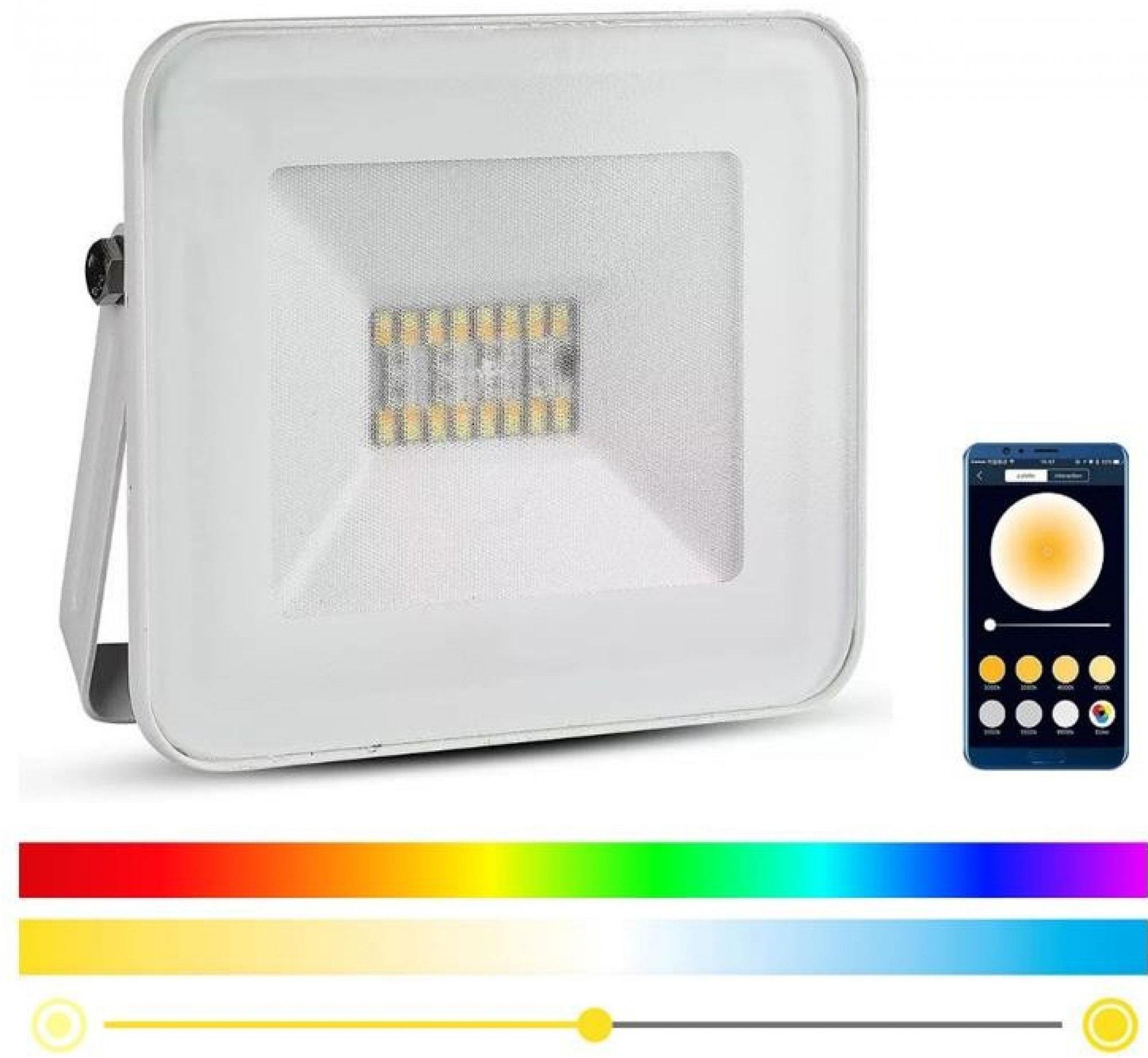 Levně LED chytrý stmívatelný RGB reflektor 20W 230V IP65 bílá - V-TAC