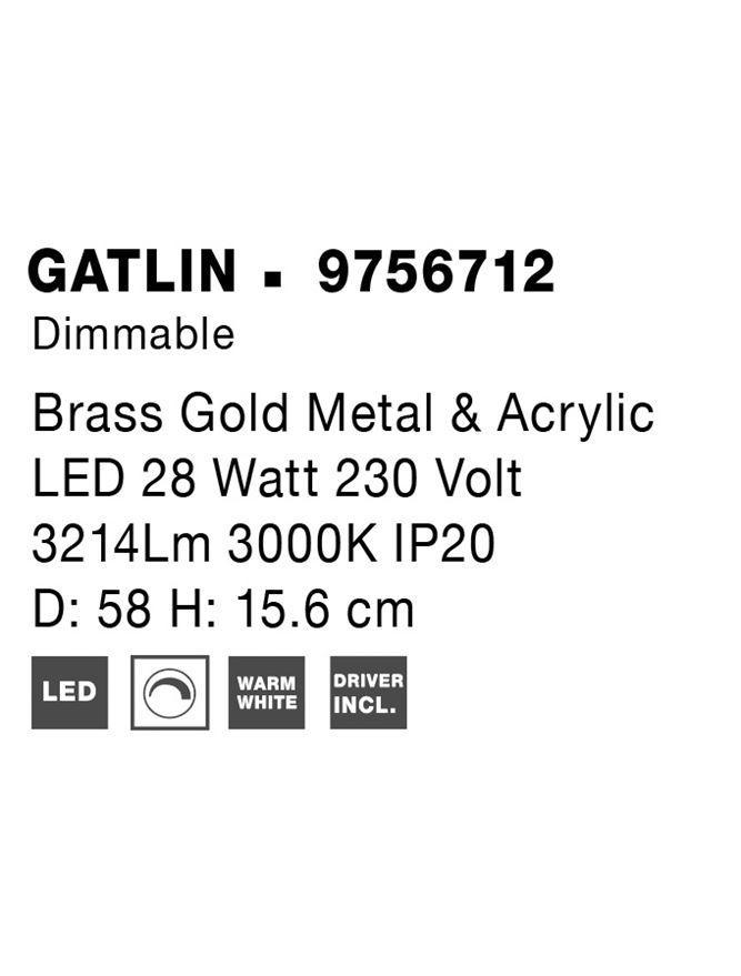 Stropní svítidlo GATLIN mosazný zlatý kov a akryl LED 28W 230V 3000K IP20 stmívatelné - NOVA LUCE
