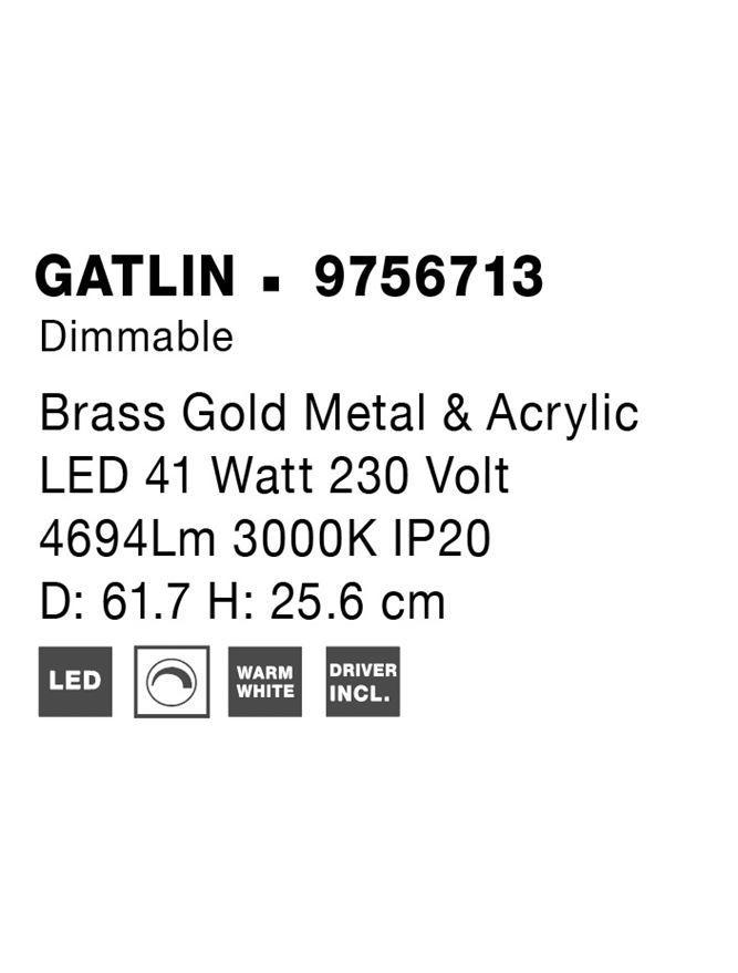 Stropní svítidlo GATLIN mosazný zlatý kov a akryl LED 41W 230V 3000K IP20 stmívatelné - NOVA LUCE