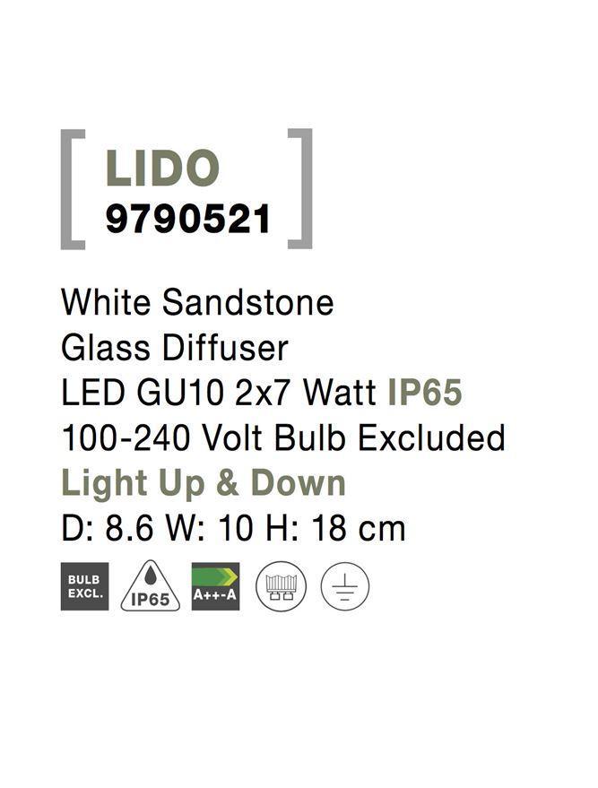 Venkovní nástěnné svítidlo LIDO bílý pískovec skleněný difuzor GU10 2x7W IP65 100-240V bez žárovky světlo nahoru a dolů - NOVA LUCE