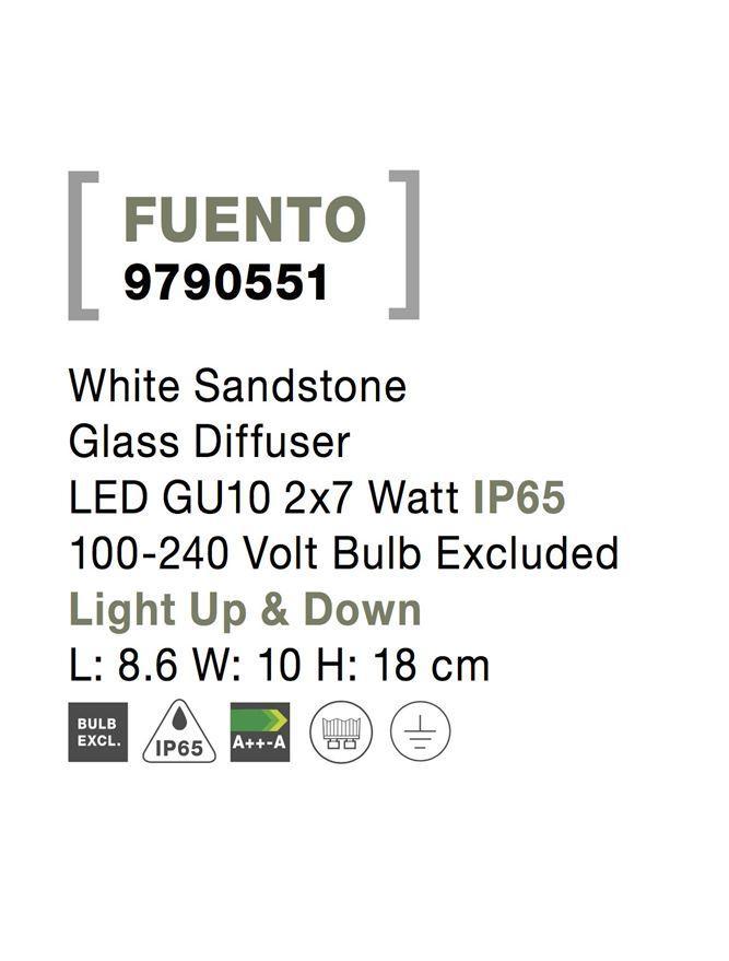 Venkovní nástěnné svítidlo FUENTO bílý pískovec skleněný difuzor GU10 2x7W IP65 100-240V bez žárovky světlo nahoru a dolů - NOVA LUCE