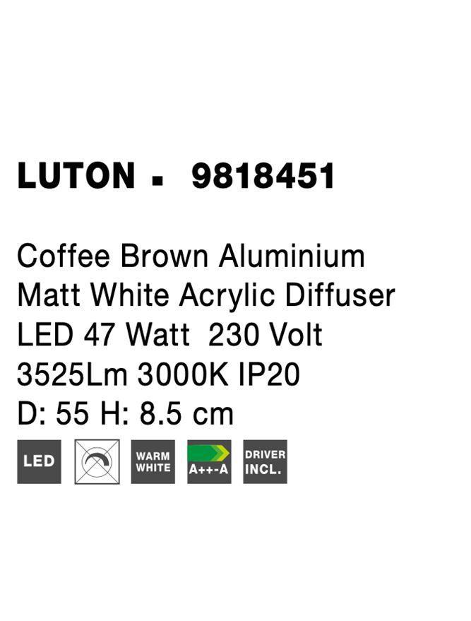 Stropní svítidlo LUTON kávově hnědý hliník matný bílý akrylový difuzor LED 47W 230V 3000K IP20 - NOVA LUCE