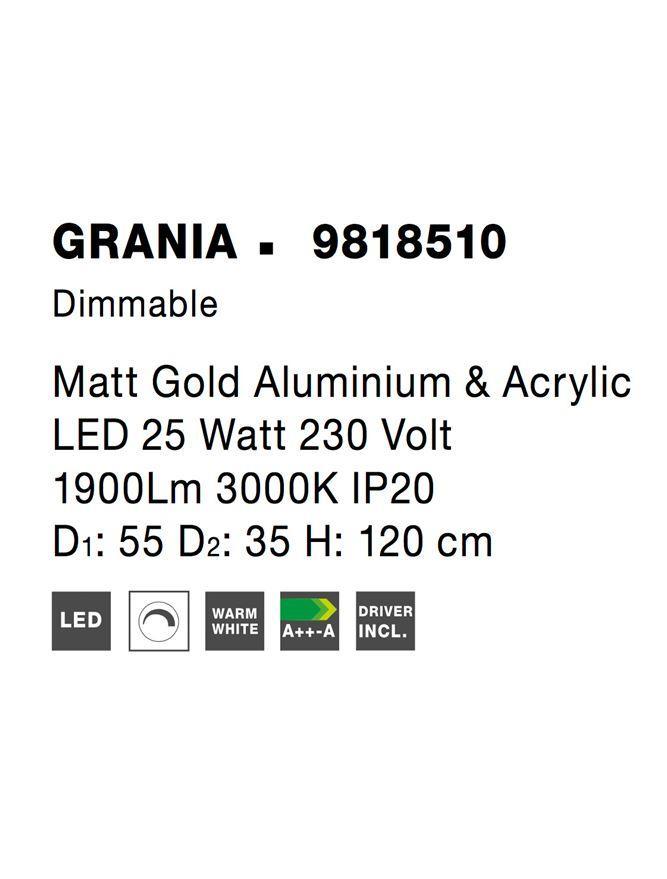 Závěsné svítidlo GRANIA matný zlatý hliník a akryl LED 25W 230V 3000K IP20 stmívatelné - NOVA LUCE