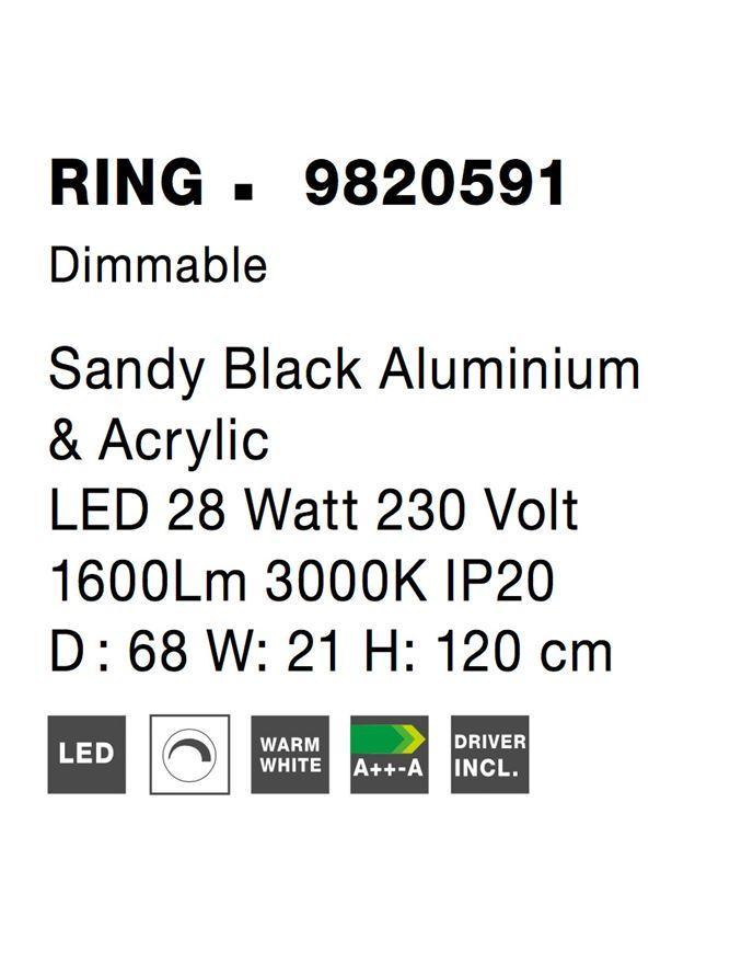 Závěsné svítidlo RING černý hliník a akryl LED 28W 230V 3000K IP20 stmívatelné - NOVA LUCE