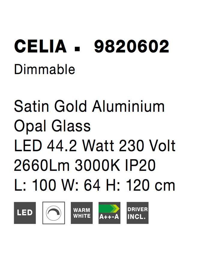 Závěsné svítidlo CELIA stmívatelné saténový zlatý hliník opálové sklo LED 44.2W 230V 3000K IP20 stmívatelné - NOVA LUCE