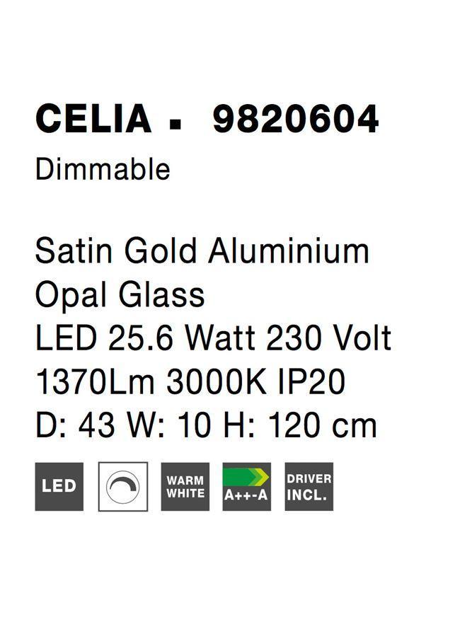 Závěsné svítidlo CELIA stmívatelné saténový zlatý hliník opálové sklo LED 25.6W 230V 3000K IP20 stmívatelné - NOVA LUCE