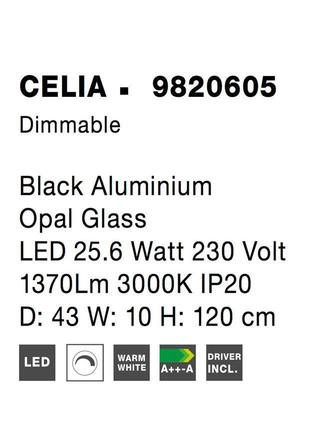 Závěsné svítidlo CELIA stmívatelné černý hliník opálové sklo LED 25.6W 230V 3000K IP20 stmívatelné - NOVA LUCE