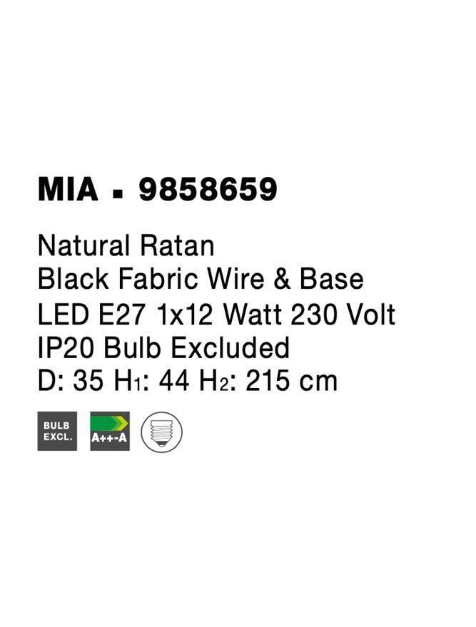 Závěsné svítidlo MIA přírodní ratan černý kabel E27 1x12W 230V IP20 bez žárovky - NOVA LUCE