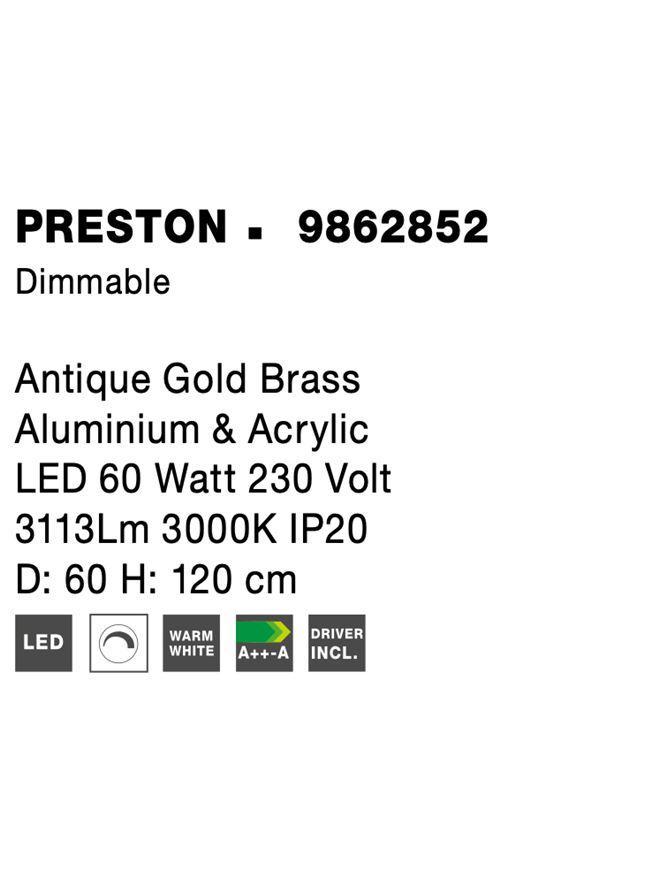 Závěsné svítidlo PRESTON antický zlatý mosazný hliník a akryl LED 60W 230V 3000K IP20 stmívatelné - NOVA LUCE