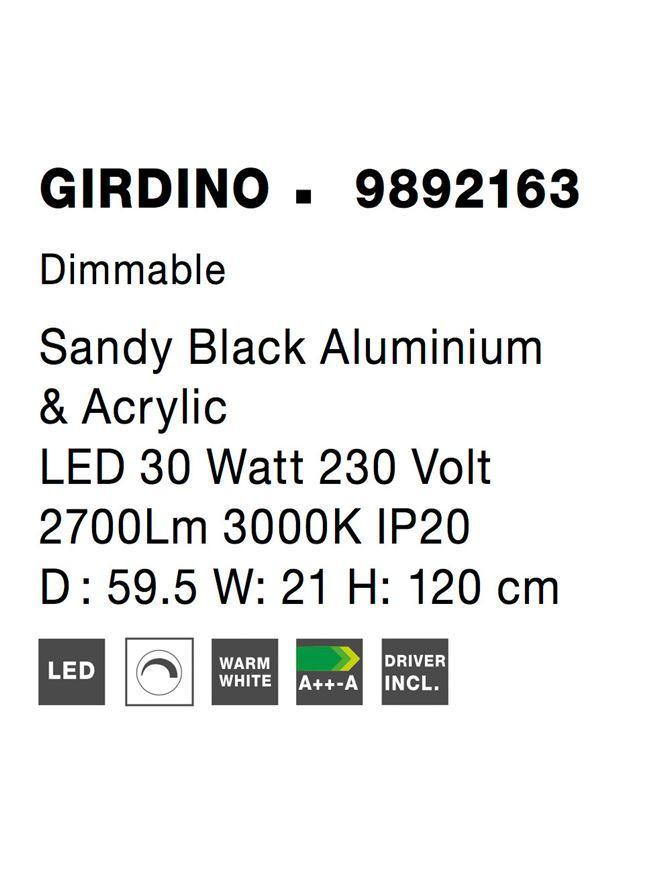 Závěsné svítidlo GIRDINO černý hliník a akryl LED 30W 230V 3000K IP20 stmívatelné - NOVA LUCE