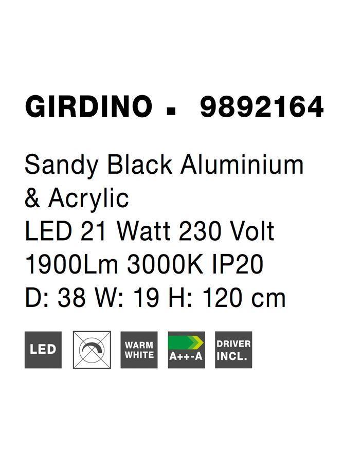 Závěsné svítidlo GIRDINO černý hliník a akryl LED 21W 230V 3000K IP20 - NOVA LUCE