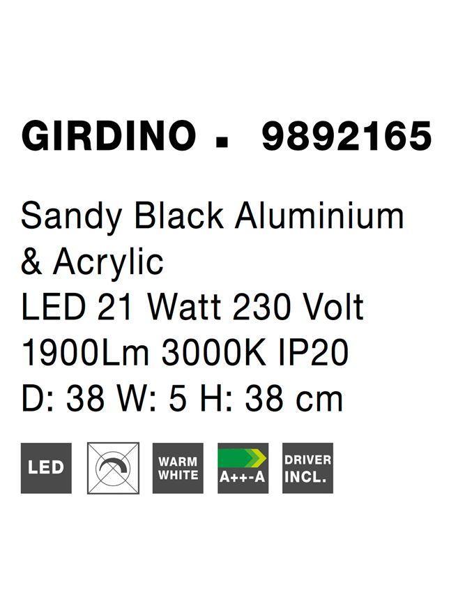 Nástěnné svítidlo GIRDINO černý hliník a akryl LED 21W 230V 3000K IP20 - NOVA LUCE