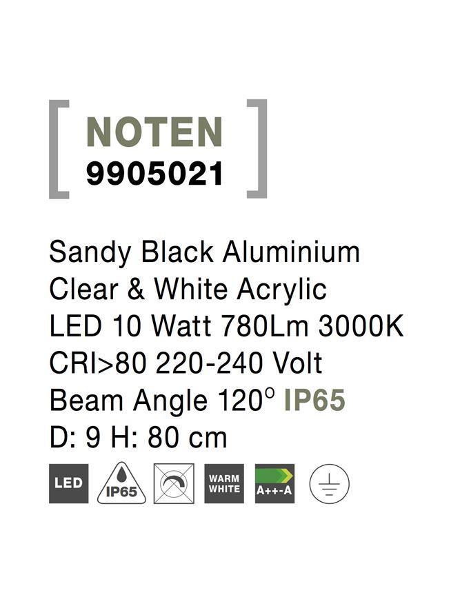 Venkovní sloupkové svítidlo NOTEN LED černý hliník čirý a bílý akryl 8W 3000K 220-240V IP65 120st. IP65 - NOVA LUCE
