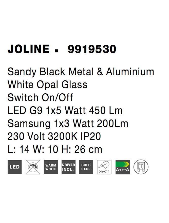 Nástěnné svítidlo JOLINE černý kov a hliník bílé opálové sklo vypínač na těle G9 1x5W 230V Samsung 1x3W 3200K čtecí lampička IP20 - NOVA LUCE