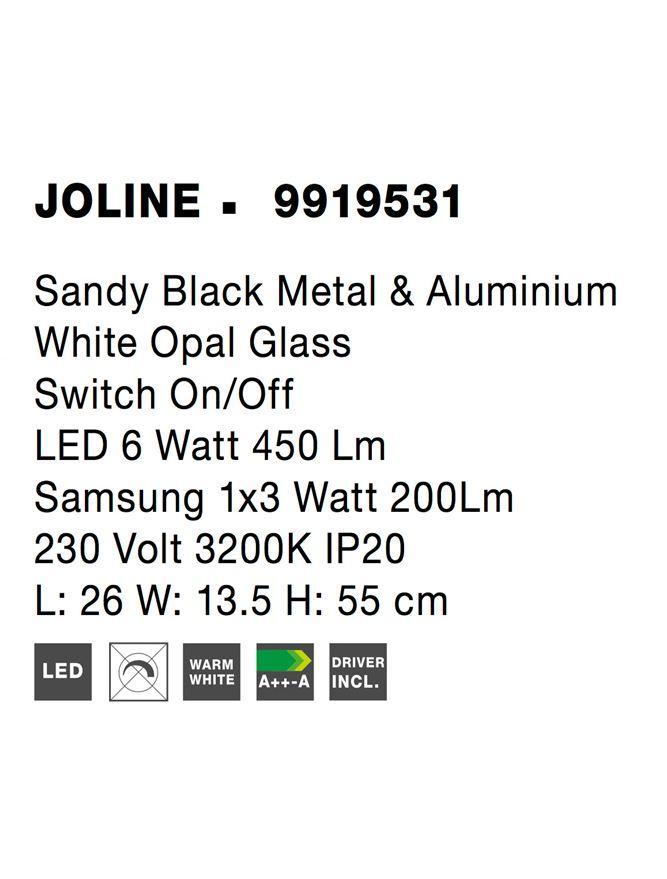 Stolní lampa JOLINE černý kov a hliník bílé opálové sklo vypínač na těle LED 6W 450 lm Samsung 1x3W 230V 3200K IP20 - NOVA LUCE