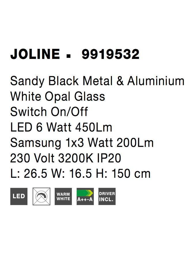 Stojací lampa JOLINE černý kov a hliníkbílé opálové sklo vypínač na těle LED 6W Samsung 1x3W 230V 3200K čtecí lampička IP20 - NOVA LUCE