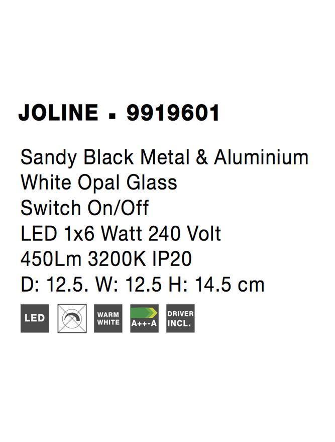 Nástěnné svítidlo JOLINE černý kov a hliník bílé opálové sklo vypínač na těle LED 1x6W 230V 3200K IP20 - NOVA LUCE