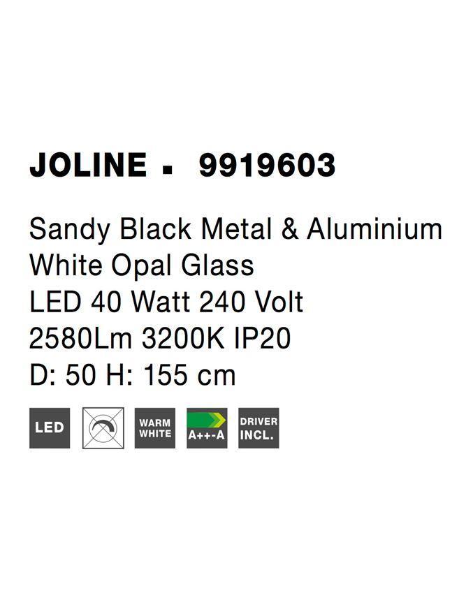 Závěsné svítidlo JOLINE černý kov a hliník bílé opálové sklo LED 40W 240V 3200K IP20 - NOVA LUCE