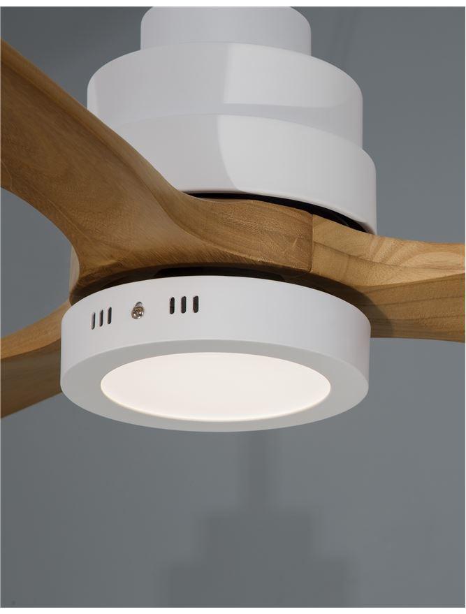Stropní ventilátor se světlem NATURE matná bílá ocel a sklo dubové dřevo 5 rychlostí 25W LED - NOVA LUCE