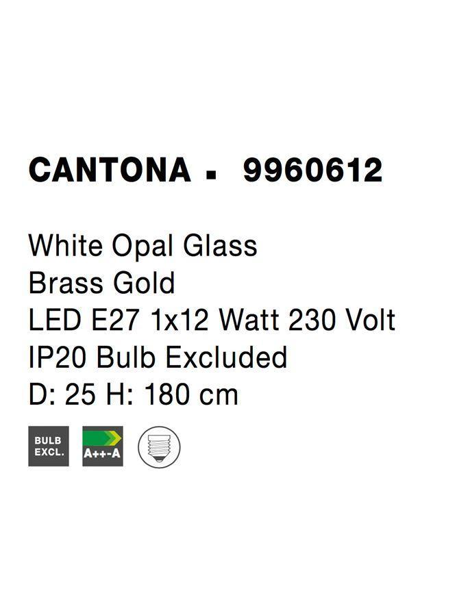 Závěsné svítidlo CANTONA bílé opálové sklo mosaz zlatá E27 1x12W 230V IP20 bez žárovky - NOVA LUCE