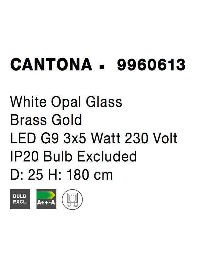 Závěsné svítidlo CANTONA bílé opálové sklo mosaz zlatá G9 3x5W 230V IP20 bez žárovky - NOVA LUCE