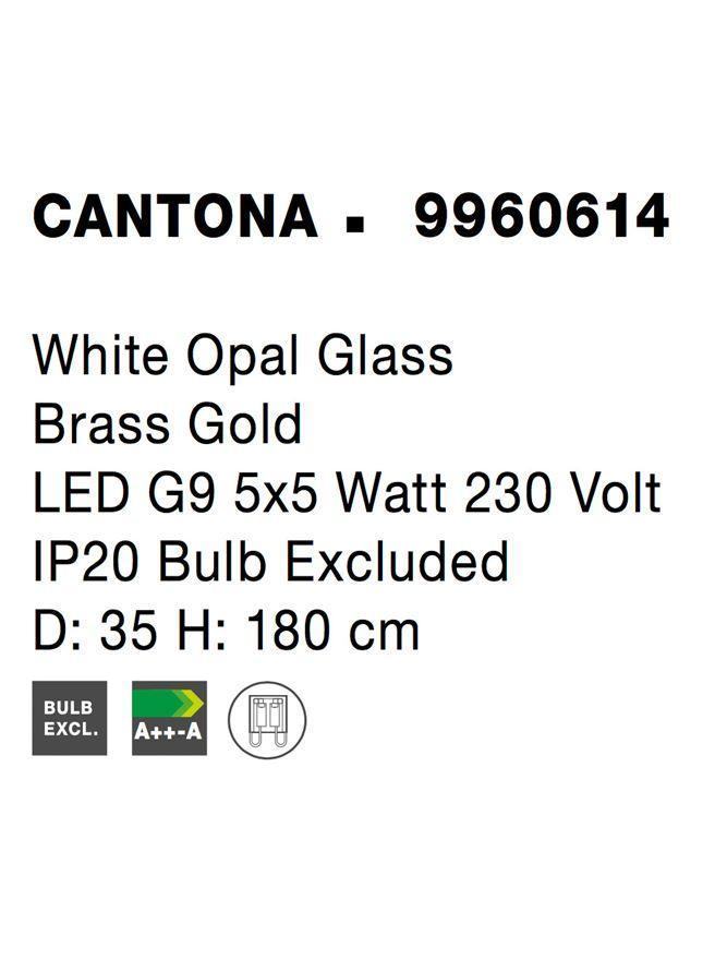 Závěsné svítidlo CANTONA bílé opálové sklo mosaz zlatá G9 5x5W 230V IP20 bez žárovky - NOVA LUCE