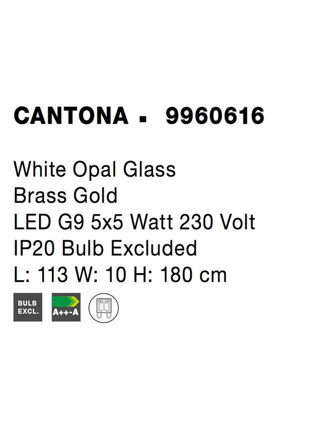 Závěsné svítidlo CANTONA bílé opálové sklo mosaz zlatá G9 5x5W 230V IP20 bez žárovky - NOVA LUCE