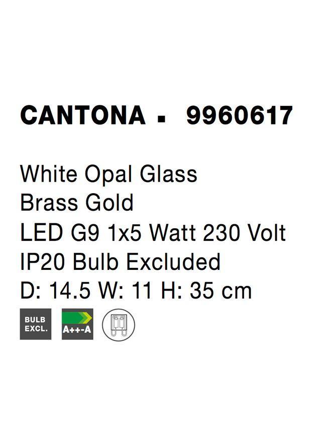Nástěnné svítidlo CANTONA bílé opálové sklo mosaz zlatá G9 1x5W 230V IP20 bez žárovky - NOVA LUCE