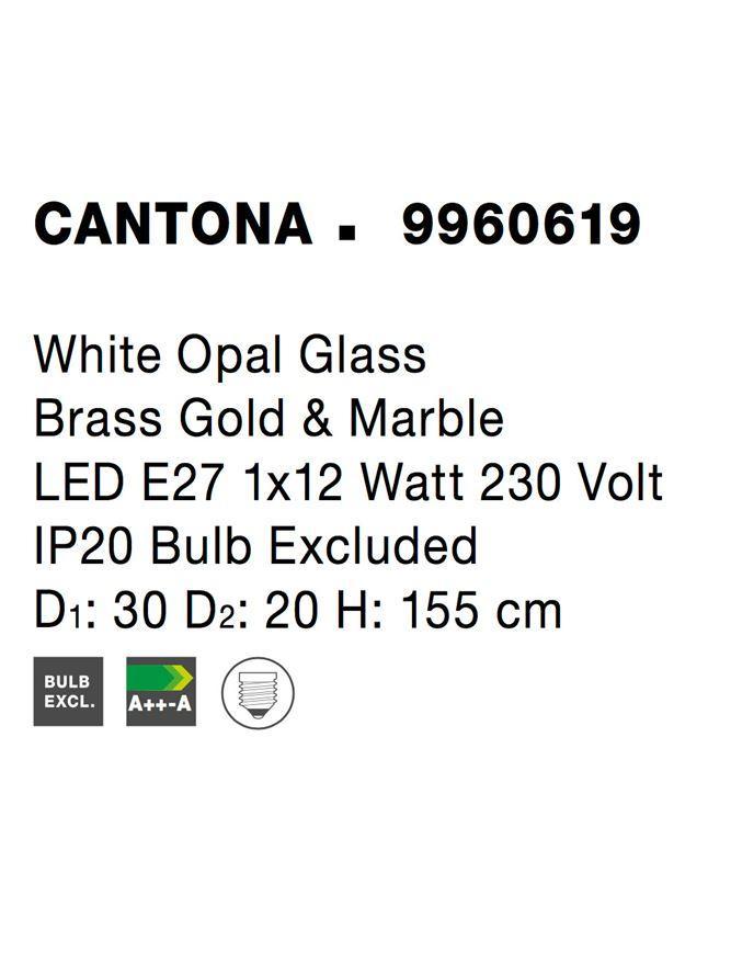 Stojací lampa CANTONA bílé opálové sklo mosaz zlatá a mramor E27 1x12W 230V IP20 bez žárovky - NOVA LUCE