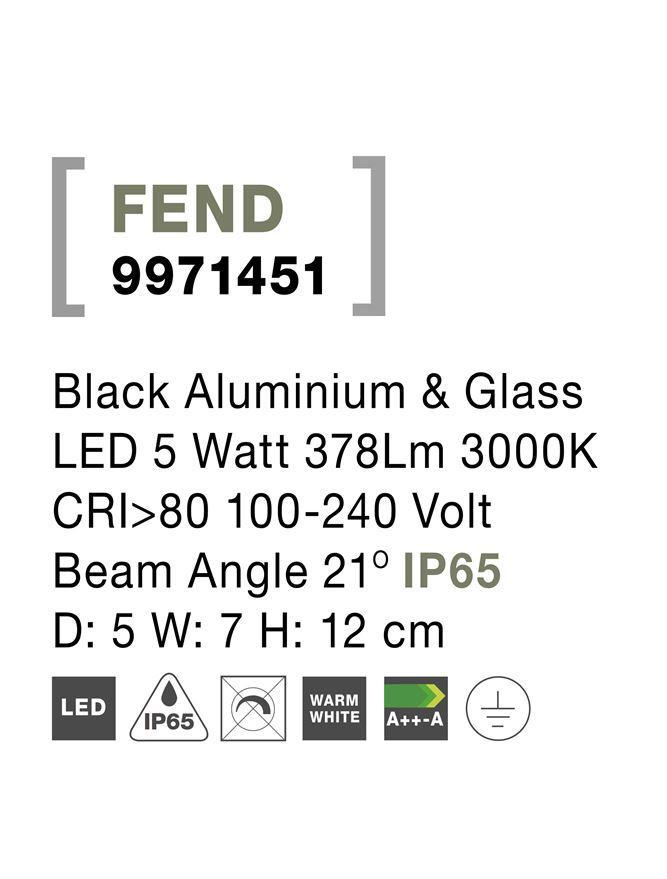Venkovní nástěnné svítidlo FEND černý hliník a sklo LED 5W 3000K 100-240V 21st. IP65 - NOVA LUCE