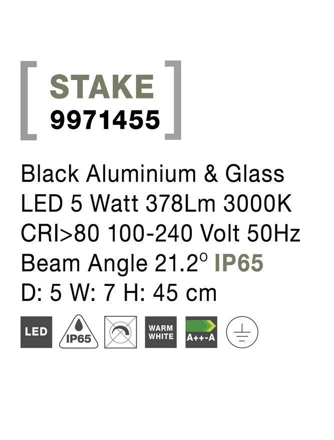 Venkovní svítidlo s bodcem STAKE černý hliník a sklo LED 5W 3000K 100-240V 21st. IP65 - NOVA LUCE