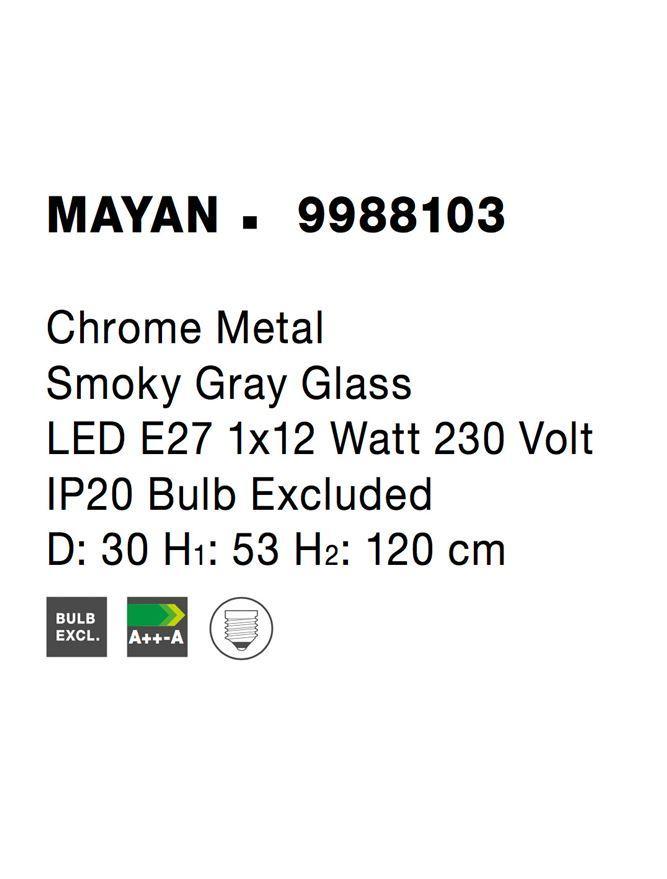 Závěsné svítidlo MAYAN chromovaný kov kouřové šedé sklo E27 1x12W 230V IP20 bez žárovky - NOVA LUCE