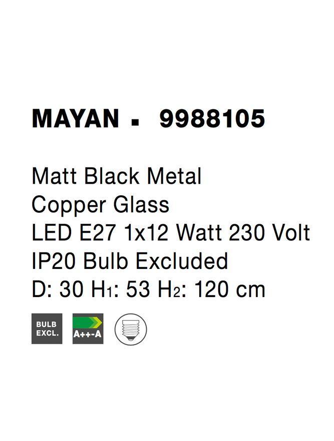 Závěsné svítidlo MAYAN matný černý kov měď sklo E27 1x12W 230V IP20 bez žárovky - NOVA LUCE