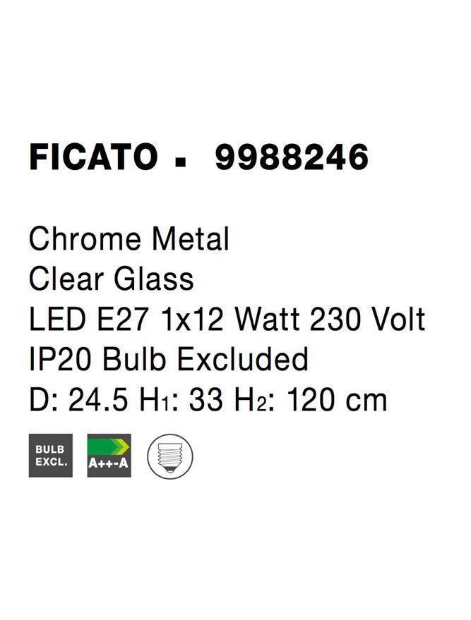Závěsné svítidlo FICATO chromovaný kov čiré sklo E27 1x12W 230V IP20 bez žárovky - NOVA LUCE