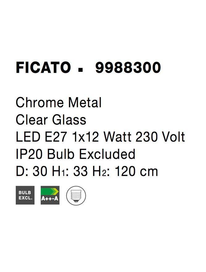 Závěsné svítidlo FICATO chromovaný kov čiré sklo E27 1x12W 230V IP20 bez žárovky - NOVA LUCE