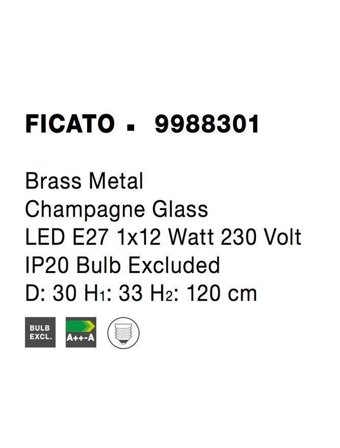 Závěsné svítidlo FICATO mosazný kov šampaň sklo E27 1x12W 230V IP20 bez žárovky - NOVA LUCE