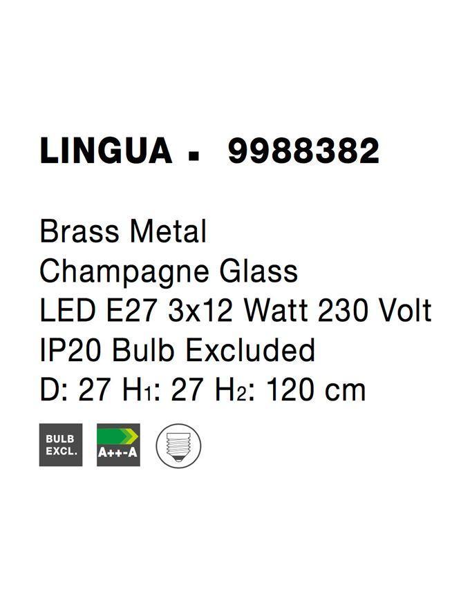 Závěsné svítidlo LINGUA mosazný kov šampaň sklo E27 3x12W 230V IP20 bez žárovky - NOVA LUCE