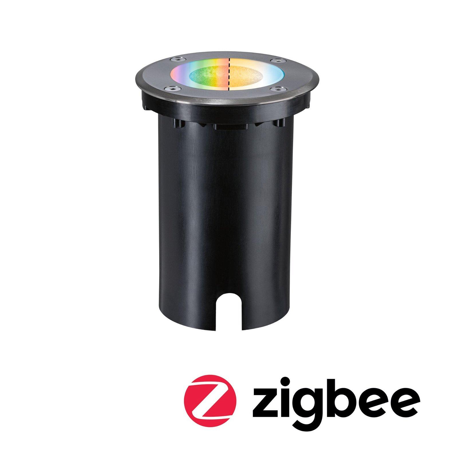 Levně LED zemní svítidlo Smart Home Zigbee 3.0 Floor IP67 kruhové 110mm RGBW+ 4,9W 230V kov kartáčovaný hliník - PAULMANN
