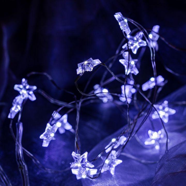 Levně DecoLED LED světelný řetěz na baterie - hvězdičky, ledově bílá, 20 diod, 2,3 m