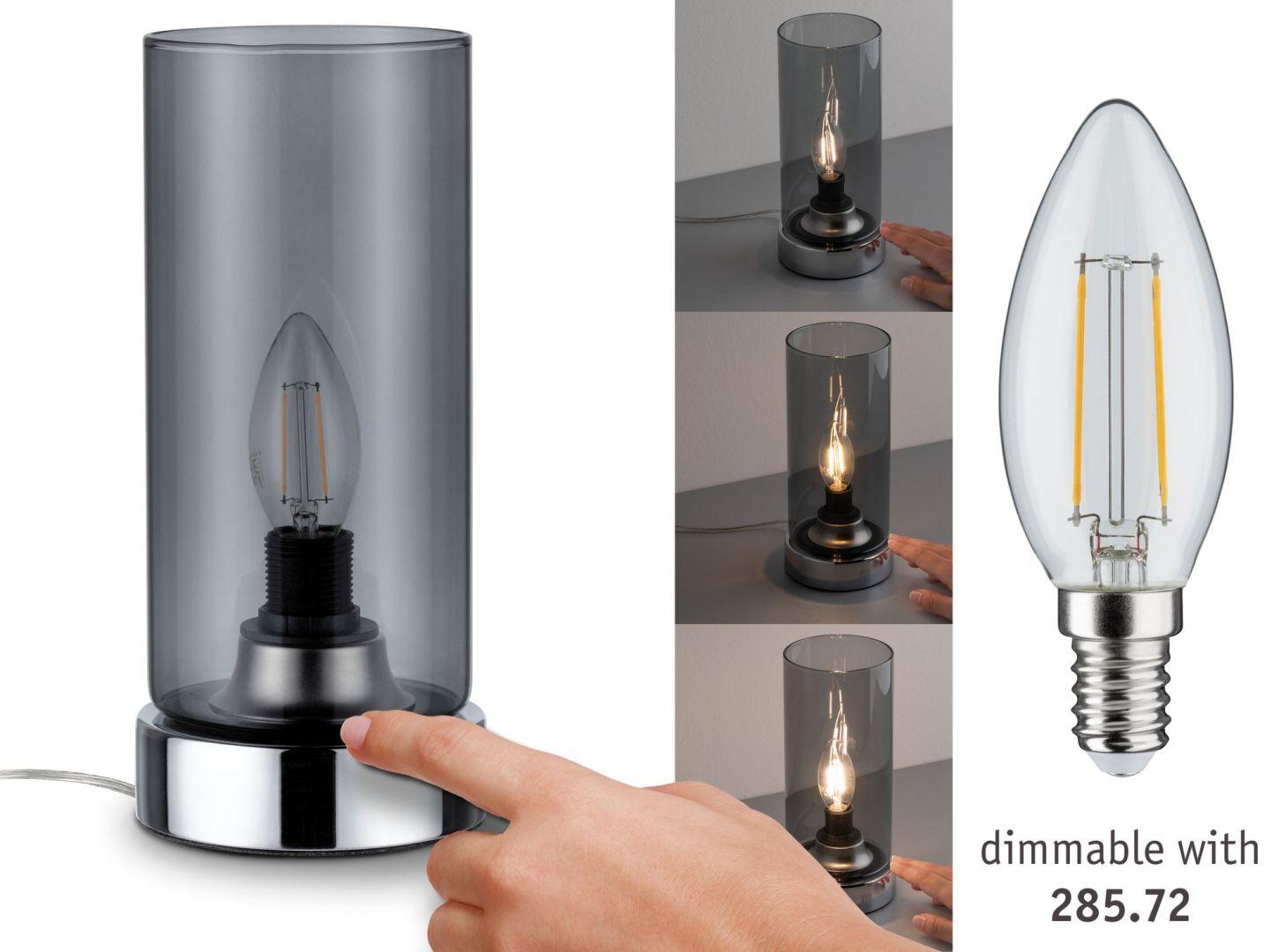 Stolní lampa Pinja dotykový vypínač 1-ramenné chrom/kouřové sklo 770.56 - PAULMANN