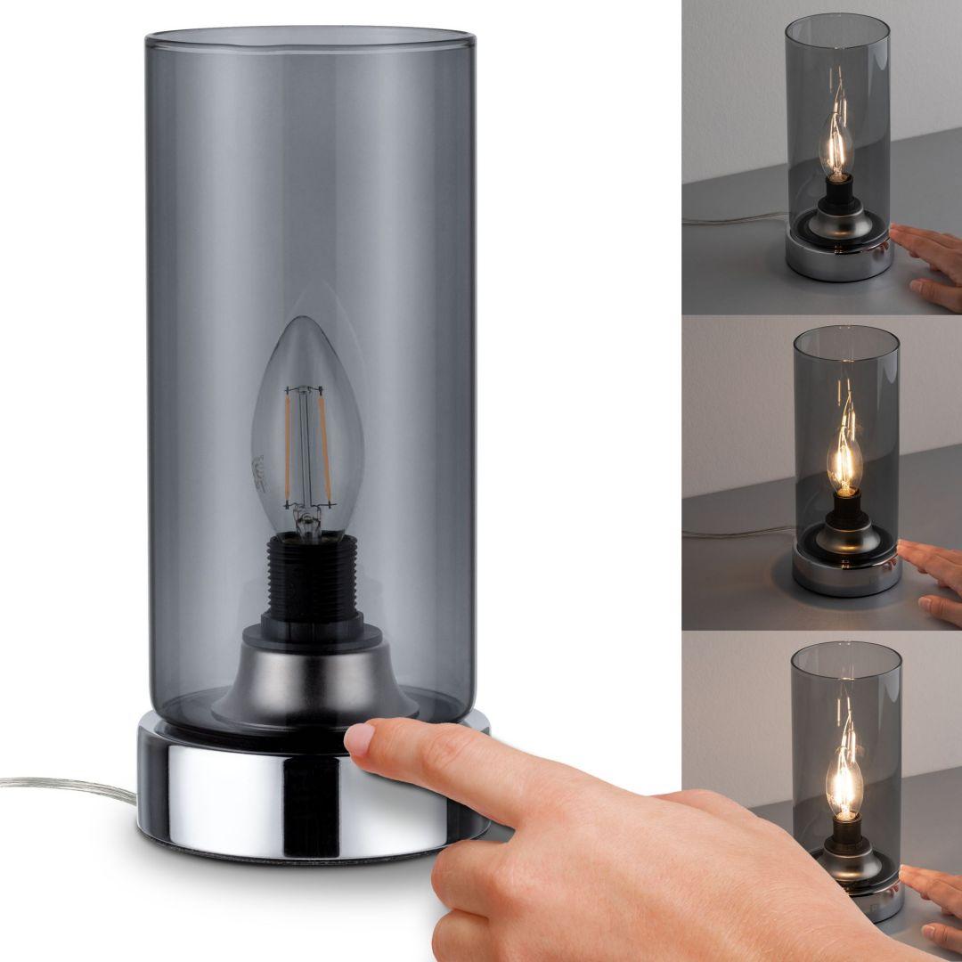 Stolní lampa Pinja dotykový vypínač 1-ramenné chrom/kouřové sklo 770.56 - PAULMANN