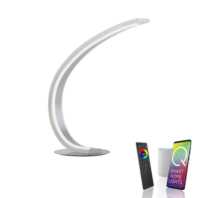 Levně Q-VITO LED stolní lampa v barvě oceli v zakřiveném designu s nastavitelnou barvou světla Smart Home ZigBee 2700-5000K - PAUL NEUHAUS