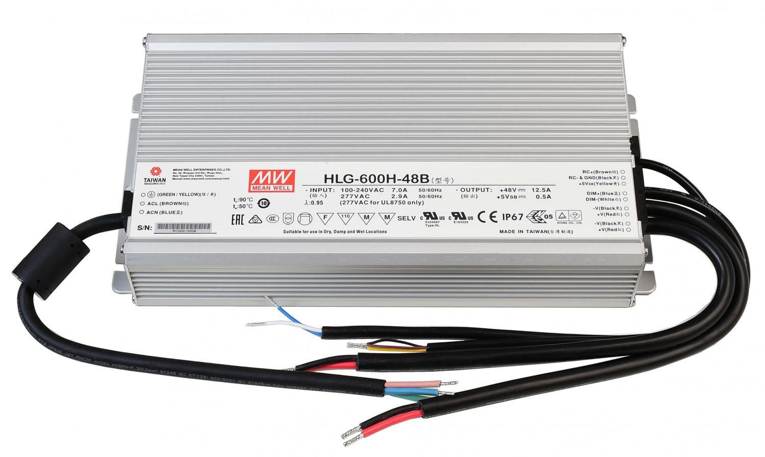 Levně AKCE Meanwell LED-napájení DIM, CV, HLG-600H-48B konstantní napětí 0-12500 mA IP67 stmívatelné 48V DC 600,00 W - LIGHT IMPRESSIONS