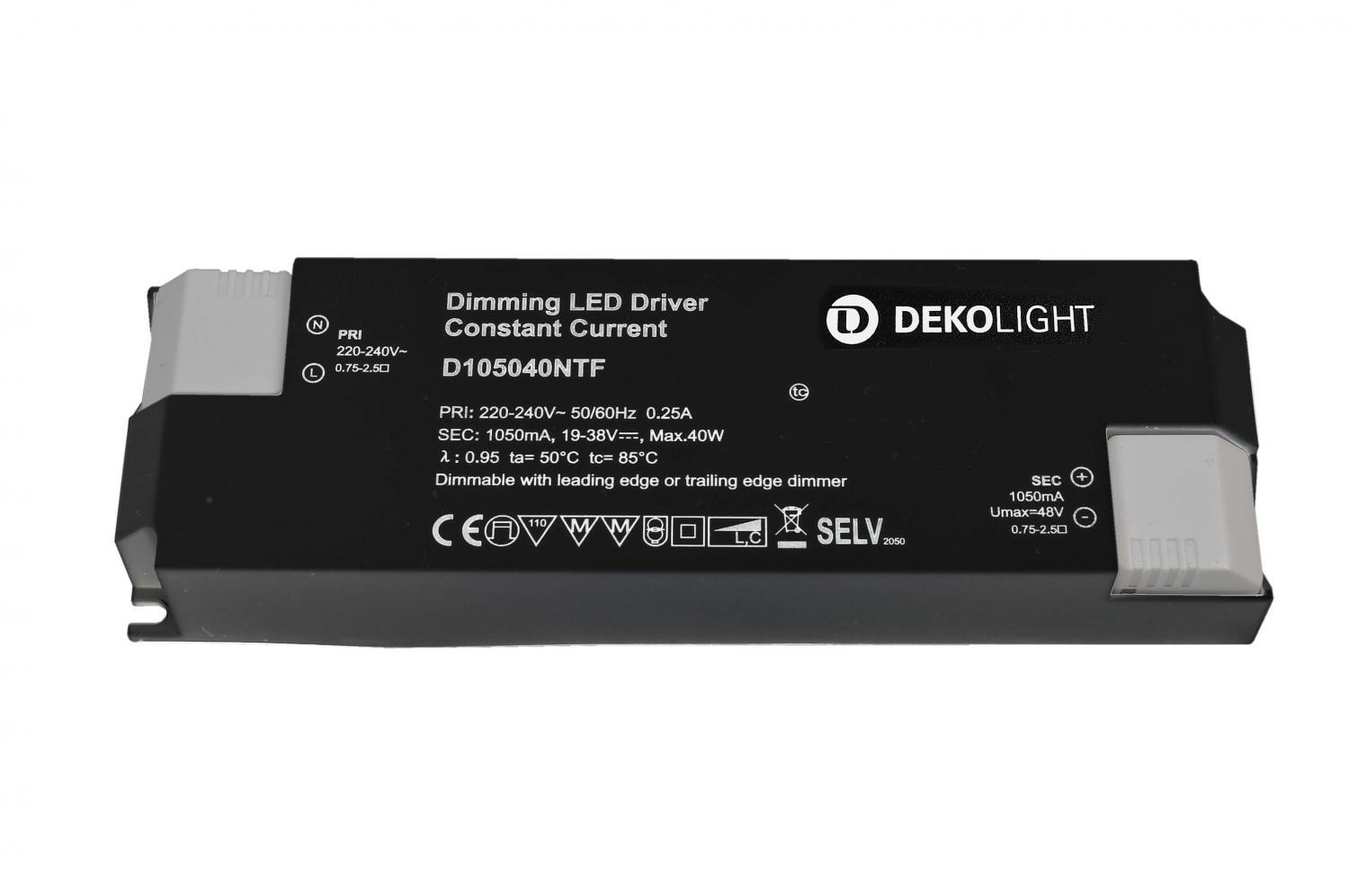 Levně AKCE Deko-Light napájení BASIC, DIM, CC, D105040NTF/40W konstantní proud 1050 mA IP20 stmívatelné 19-38V DC 20,00-40,00 W - LIGHT IMPRESSIONS
