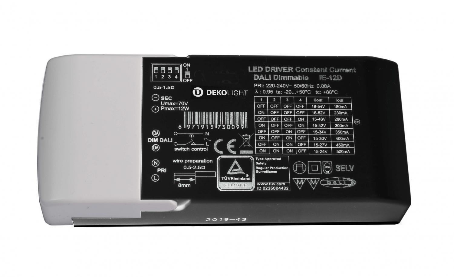 Levně AKCE Deko-Light napájení BASIC, DIM, Multi CC, IE-12D konstantní proud 180/230/260/300/350/400/450/500 mA IP20 stmívatelné 12-67V DC 4,00-12,00 W - LI