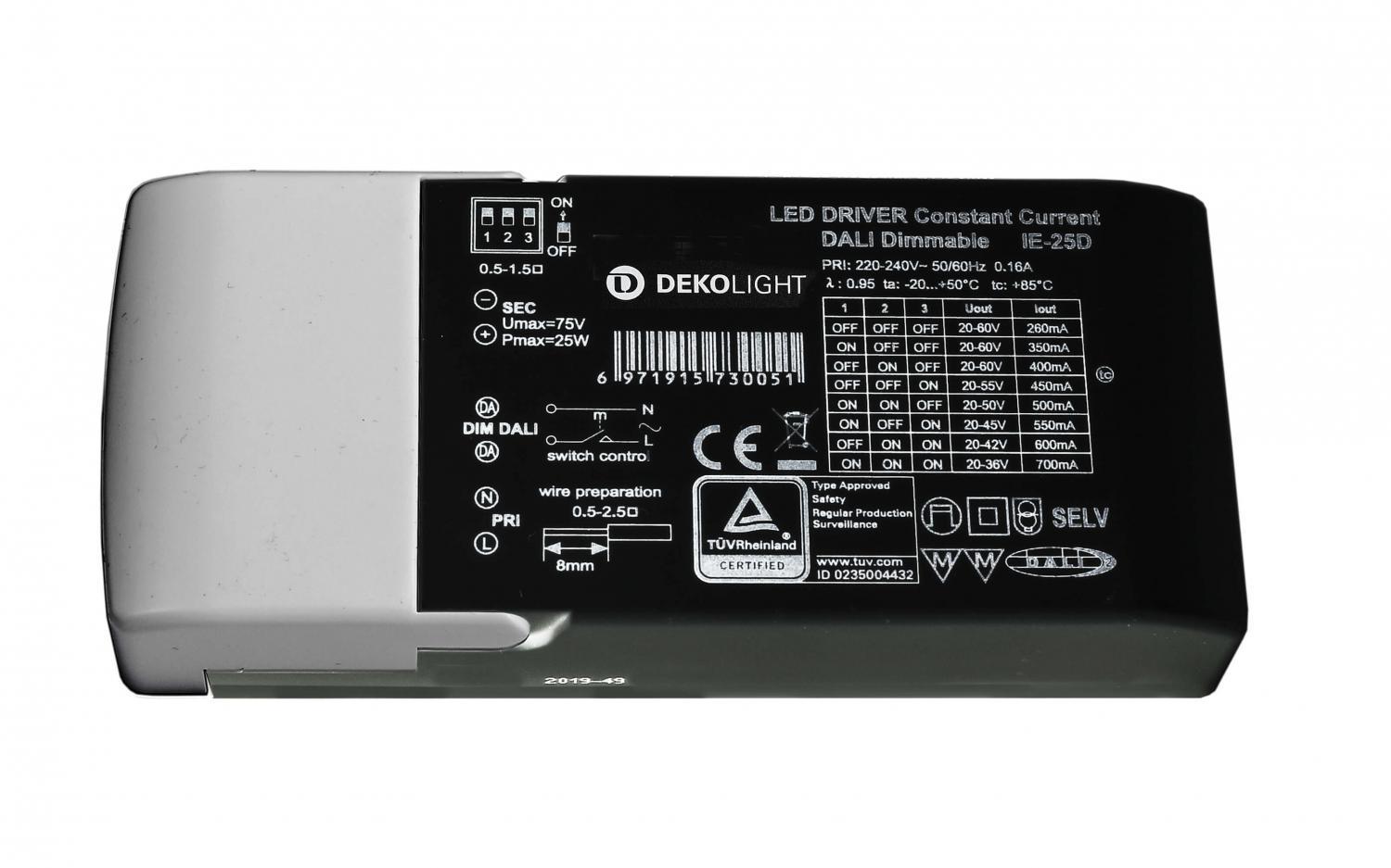 Levně AKCE Deko-Light napájení BASIC, DIM, Multi CC, IE-25D konstantní proud 350/400/450/500/550/600/650/700 mA IP20 stmívatelné 20-60V DC 7,00-25,00 W - LI
