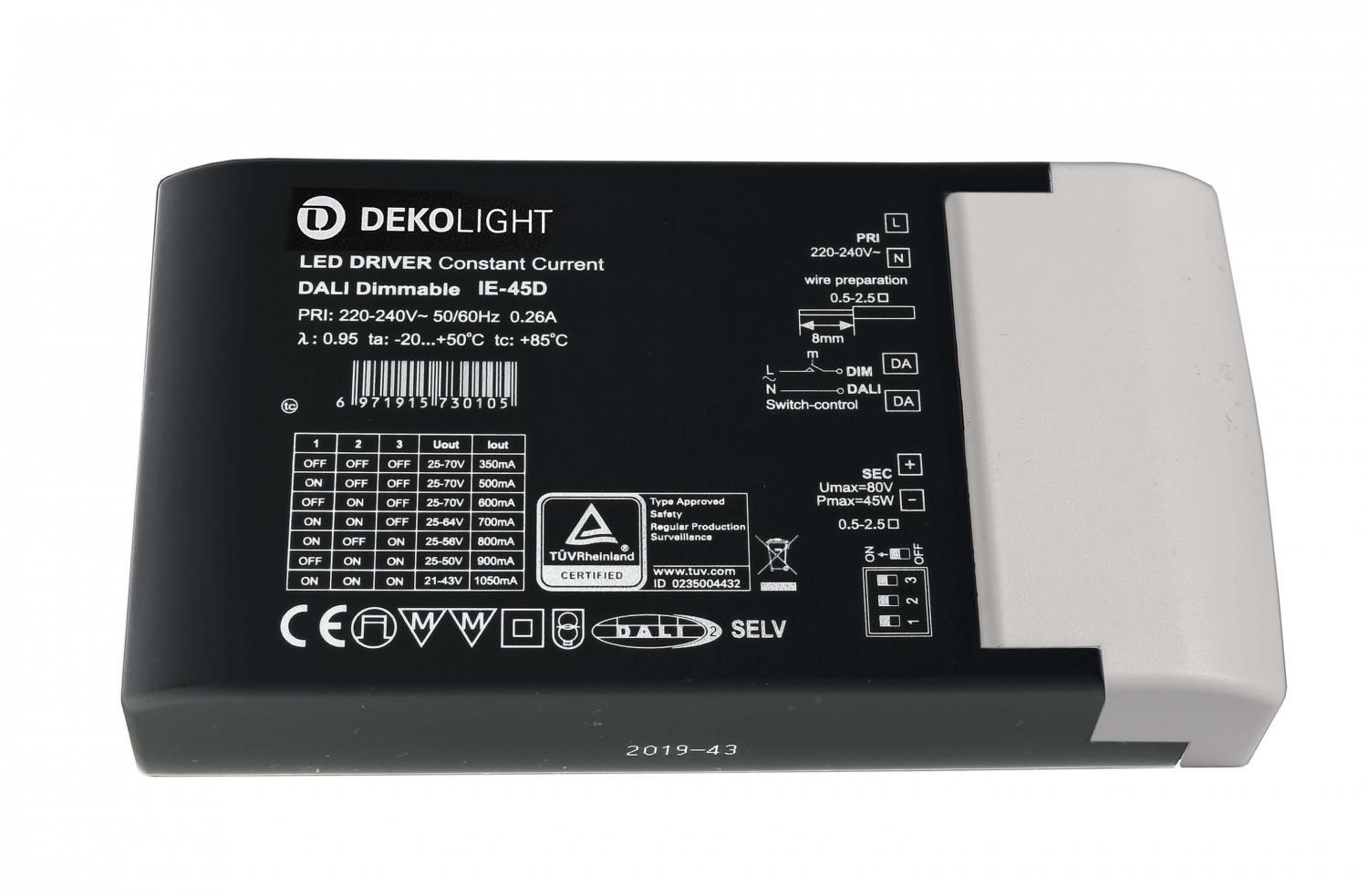 Levně AKCE Deko-Light napájení BASIC, DIM, Multi CC, IE-45D konstantní proud 350/400/500/600/700/800/900/1000 mA IP20 stmívatelné 25-70V DC 8,75-45,00 W - L