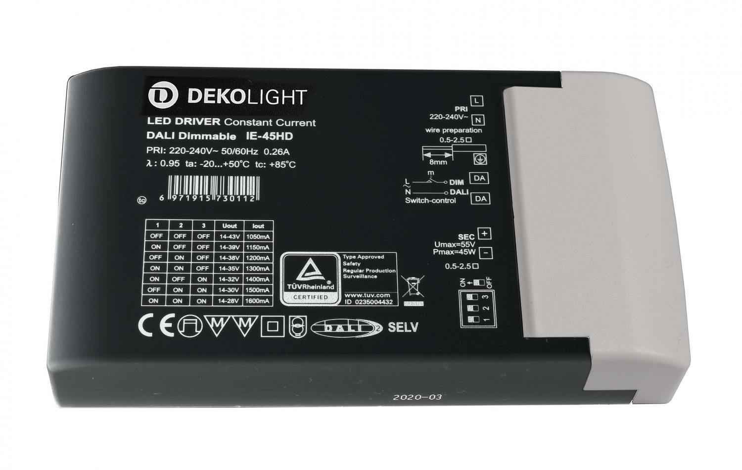 Levně AKCE Deko-Light napájení BASIC, DIM, Multi CC, IE-45HD konstantní proud 1050-1600 mA IP20 stmívatelné 14-43V DC 14,7-45,00 W - LIGHT IMPRESSIONS